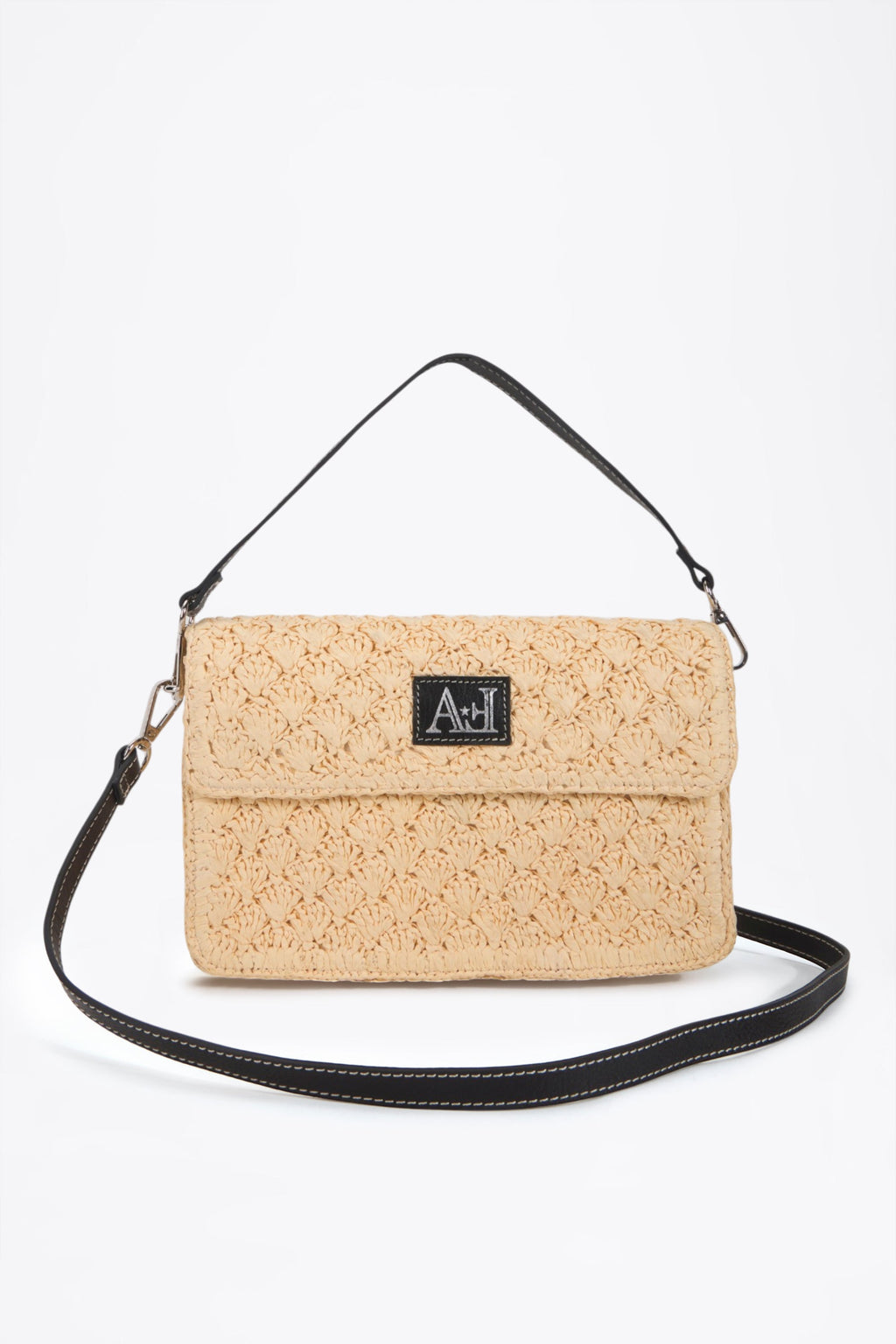Paper yarn crossbody bag - open top view