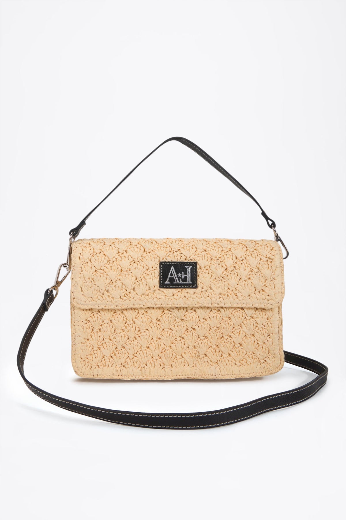 Paper yarn crossbody bag - open top view