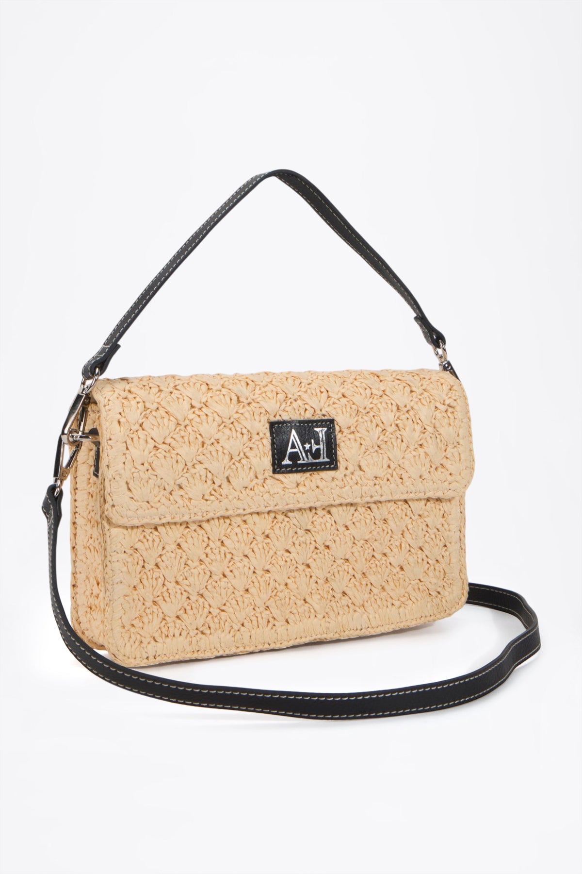 Paper yarn crossbody bag - side angle view