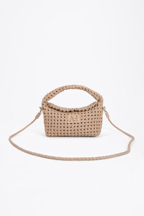 AF Woven Leather Crossbody Bag – Front view with shoulder strap