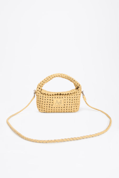 AF Woven Leather Crossbody Bag - front view with strap extended