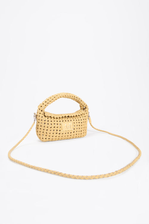 AF Woven Leather Crossbody Bag - open top view